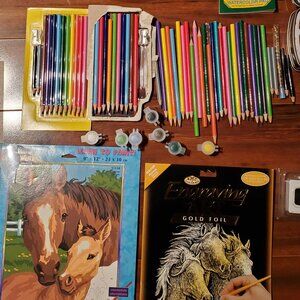 LOT Kids Art Color Paint By Num Colored Pencils Paint Winky Dinks Foil Art